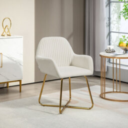 Homcom Modern Accent Chair Velvet-Touch Upholstered Armchair Cream White - thumbnail 1