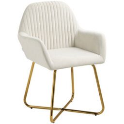 Homcom Modern Accent Chair Velvet-Touch Upholstered Armchair Cream White - thumbnail 2