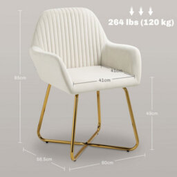 Homcom Modern Accent Chair Velvet-Touch Upholstered Armchair Cream White - thumbnail 3