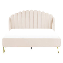 Beliani Bed Velvet Ambillou 160 X 200 Cm (Eu King Size) Light Beige - thumbnail 4