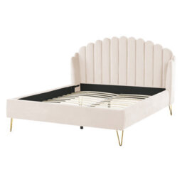 Beliani Bed Velvet Ambillou 160 X 200 Cm (Eu King Size) Light Beige - thumbnail 5