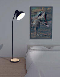 Stylish Standing Floor Lamp With Curved Black Base And Wooden Shade - thumbnail 3