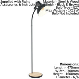 Stylish Standing Floor Lamp With Curved Black Base And Wooden Shade - thumbnail 2