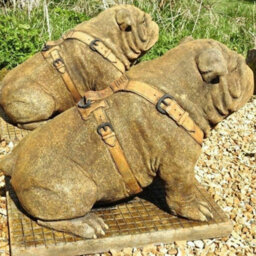Exclusive Pair Life Size Sitting British Bulldogs Ornament Statue Hand Made In Uk - thumbnail 6