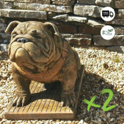 Exclusive Pair Life Size Sitting British Bulldogs Ornament Statue Hand Made In Uk - thumbnail 3