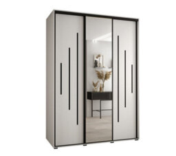 Arte Pristine White Mirrored Cannes Xiii Sliding Wardrobe H2050mm W1800mm D600mm With Custom Black Steel Handles And Decorative Strips - thumbnail 1