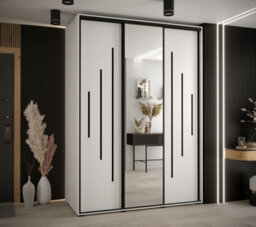 Arte Pristine White Mirrored Cannes Xiii Sliding Wardrobe H2050mm W1800mm D600mm With Custom Black Steel Handles And Decorative Strips - thumbnail 2