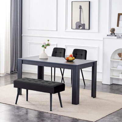 Kosy Koala Modern Dark Grey Dining Table Set With 2 Black Velvet Chairs And 1 Black Bench - image 1