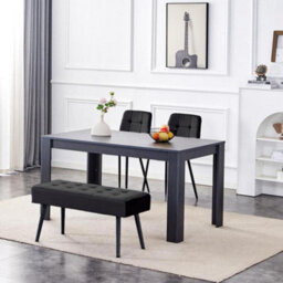 Kosy Koala Modern Dark Grey Dining Table Set With 2 Black Velvet Chairs And 1 Black Bench - thumbnail 7
