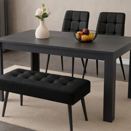Kosy Koala Modern Dark Grey Dining Table Set With 2 Black Velvet Chairs And 1 Black Bench - thumbnail 2