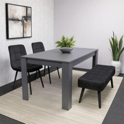 Kosy Koala Modern Dark Grey Dining Table Set With 2 Black Velvet Chairs And 1 Black Bench - thumbnail 3