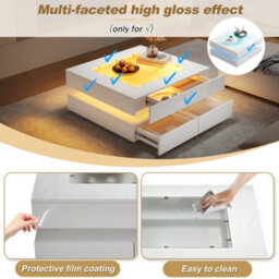 White High Gloss Coffee Table With 3 Drawers, Glass Top & Led Lights - thumbnail 7