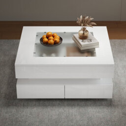 White High Gloss Coffee Table With 3 Drawers, Glass Top & Led Lights - thumbnail 4