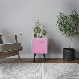 Urbn-Living Urbnliving 51Cm Height White Wooden Cube Storage Bookcase Black Legs  With Light Pink Inserts - thumbnail 2