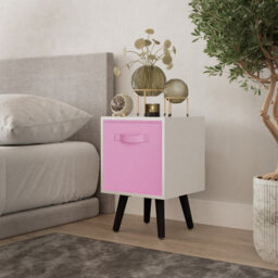 Urbn-Living Urbnliving 51Cm Height White Wooden Cube Storage Bookcase Black Legs  With Light Pink Inserts