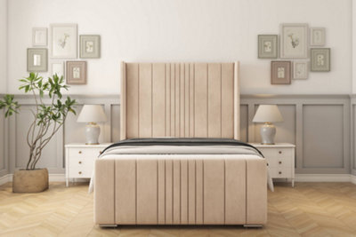 "Sloomy Hargrave Sand Naples Bed Frame With 50"" Upholstered Wingback Headboard 6' Super King" - image 1
