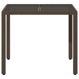 Berkfield Garden Table With Glass Top Brown 90X90X75 Cm Poly Rattan - thumbnail 4