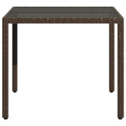 Berkfield Garden Table With Glass Top Brown 90X90X75 Cm Poly Rattan - thumbnail 5