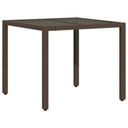 Berkfield Garden Table With Glass Top Brown 90X90X75 Cm Poly Rattan - thumbnail 6