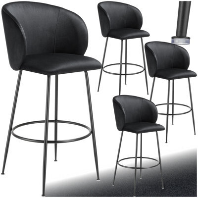 Tectake Bar Stool Luana - With Backrest, Velvet Look And Padded - Black/black, Set Of 4 - image 1