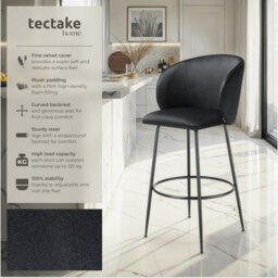 Tectake Bar Stool Luana - With Backrest, Velvet Look And Padded - Black/black, Set Of 4 - thumbnail 2