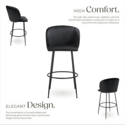 Tectake Bar Stool Luana - With Backrest, Velvet Look And Padded - Black/black, Set Of 4 - thumbnail 3