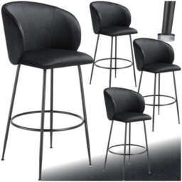 Tectake Bar Stool Luana - With Backrest, Velvet Look And Padded - Black/black, Set Of 4 - thumbnail 1