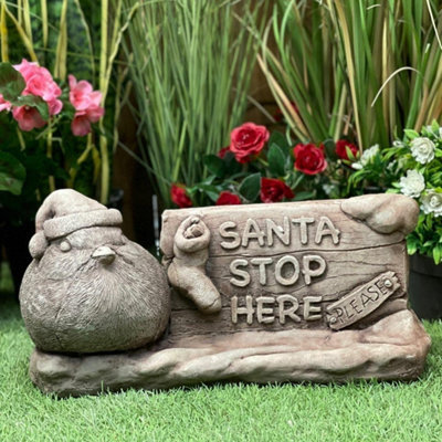 Stone Cast 'santa Stop Here' Garden Ornament/lawn Sign - image 1