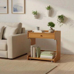 Bamboo Side Table Drawer Storage Bedside Nightstand Tea Sofa End Table W/ Wheels - thumbnail 5