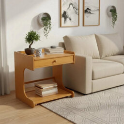 Bamboo Side Table Drawer Storage Bedside Nightstand Tea Sofa End Table W/ Wheels - thumbnail 6