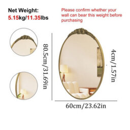 Artloge 60X80.5Cm Vintage Oval Mirror Fireplace Baroque Vanity Mirror Wall-Mounted - thumbnail 2