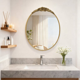 Artloge 60X80.5Cm Vintage Oval Mirror Fireplace Baroque Vanity Mirror Wall-Mounted - thumbnail 5