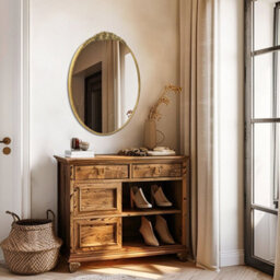 Artloge 60X80.5Cm Vintage Oval Mirror Fireplace Baroque Vanity Mirror Wall-Mounted - thumbnail 9