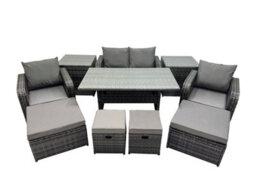 Fimous 8 Seat Outdoor Wicker Pe Rattan Garden Furniture Set Dining Table Sofa Sets With 4 Stools 2 Side Table Dark Grey Mixed - thumbnail 1