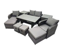 Fimous 8 Seat Outdoor Wicker Pe Rattan Garden Furniture Set Dining Table Sofa Sets With 4 Stools 2 Side Table Dark Grey Mixed - thumbnail 2