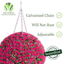 Pair Of Best Artificial  38Cm Pink Rose Hanging Basket Flower Topiary Ball - Suitable For Outdoor Use - Weather & Fade Resistant - thumbnail 3