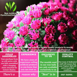 Pair Of Best Artificial  38Cm Pink Rose Hanging Basket Flower Topiary Ball - Suitable For Outdoor Use - Weather & Fade Resistant - thumbnail 8