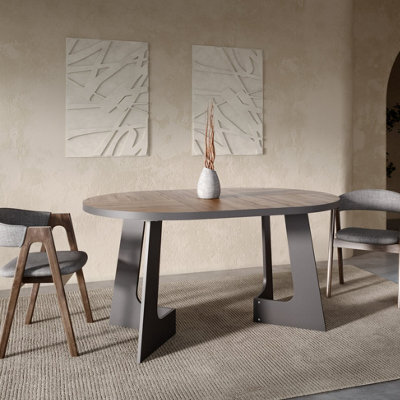 Furneo Belagio, Dark Oak Effect, Modern Round Extending Dining Table, 110Cm To 160Cm - image 1