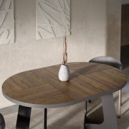 Furneo Belagio, Dark Oak Effect, Modern Round Extending Dining Table, 110Cm To 160Cm - thumbnail 6