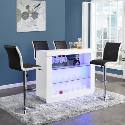 Furniture in Fashion Fiesta White High Gloss Bar Table 4 Ritz Black White Stools - image 1