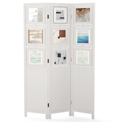 Gainoom 4-Panel Faux Linen Room Divider W/ Storage Bags Folding Privacy Screen W/ Hooks - image 1