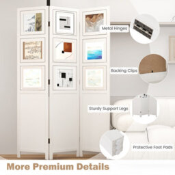 Gainoom 4-Panel Faux Linen Room Divider W/ Storage Bags Folding Privacy Screen W/ Hooks - thumbnail 7
