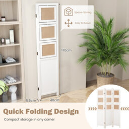 Gainoom 4-Panel Faux Linen Room Divider W/ Storage Bags Folding Privacy Screen W/ Hooks - thumbnail 6