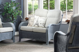 Desser Turin Grey 2 Seater Conservatory Sofa Real Cane Natural Rattan Indoor Settee With Uk Sewn Cushion In Pebble Fabric - thumbnail 3