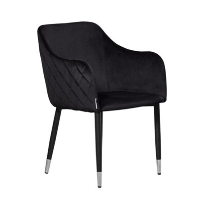 Life Interiors Single Black Verona Velvet Dining Chair With Quilted Back & Black Legs - Modern Accent Chair With Silver Foot Tips - image 1