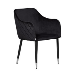 Life Interiors Single Black Verona Velvet Dining Chair With Quilted Back & Black Legs - Modern Accent Chair With Silver Foot Tips