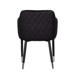 Life Interiors Single Black Verona Velvet Dining Chair With Quilted Back & Black Legs - Modern Accent Chair With Silver Foot Tips - thumbnail 5
