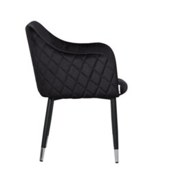 Life Interiors Single Black Verona Velvet Dining Chair With Quilted Back & Black Legs - Modern Accent Chair With Silver Foot Tips - thumbnail 3