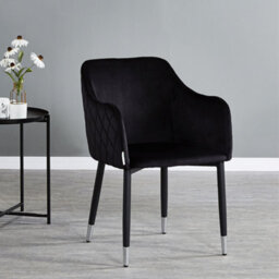Life Interiors Single Black Verona Velvet Dining Chair With Quilted Back & Black Legs - Modern Accent Chair With Silver Foot Tips - thumbnail 2