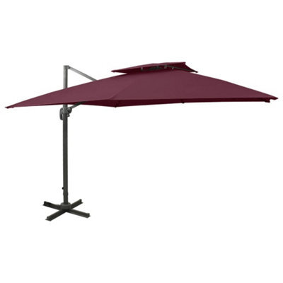 Walplus Cantilever Garden Parasol With Double Top 300X300 Cm Bordeaux Red - image 1